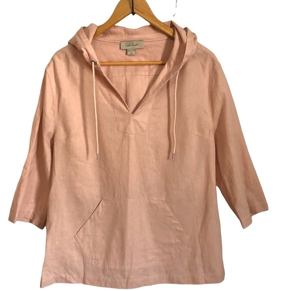 Charlie Paige Tops - CHARLIE Paige Hooded Top Pink L Pouch Linen Beachy